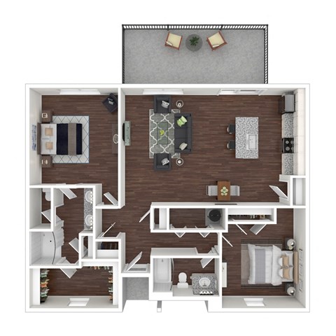 Floor plan for 2 beds, 2 baths, 1280 sqft